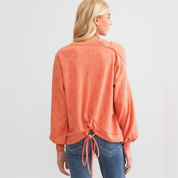 Daytrip - Textured Cold Shoulder Top - Crabapple - Large - Picture 2 of 6